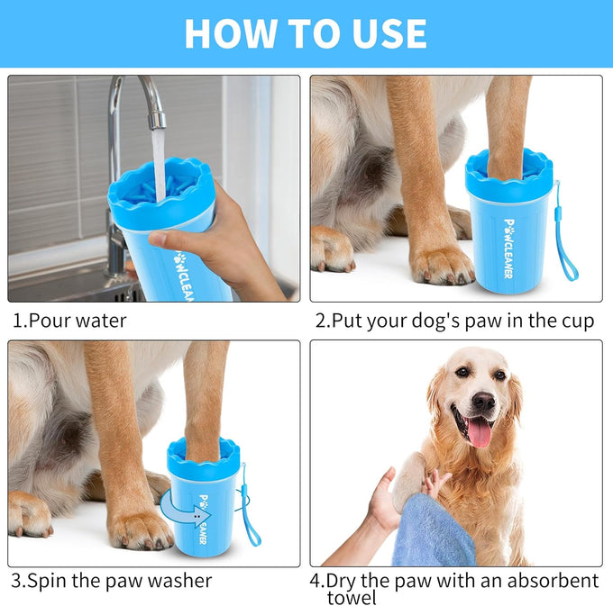 Professional 7-in-1 dog paw cleaner for medium-sized dogs, fits paws 1.5 to 2.5 inches wide, blue