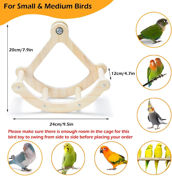 Wooden Bird Perch Toy with 4 Swinging Perches for Parakeet, Budgies, Conure, and Parrot Exercise and Enrichment