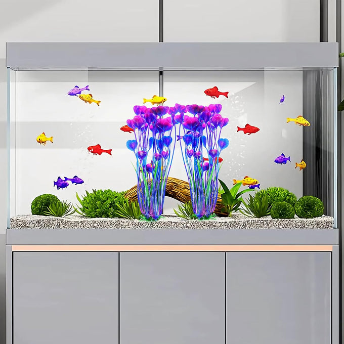 aquaneat artificial fish tank plants, 15.5 inch purple decorations, 2pcs, plastic aquarium accessories large