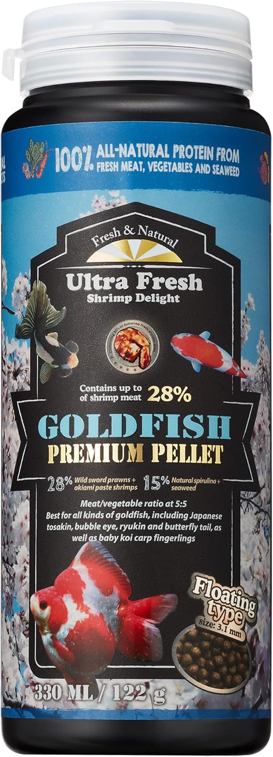 Ultra Fresh Goldfish Food - Goldfish Premium Pellet, 4.6 oz, Clear Water Formula, All Natural Sword Prawn Flavor