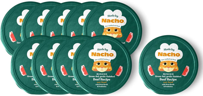 Made by Nacho Grass-Fed Grain-Finished Minced Beef Wet Cat Food in Bone Broth 10 Pack