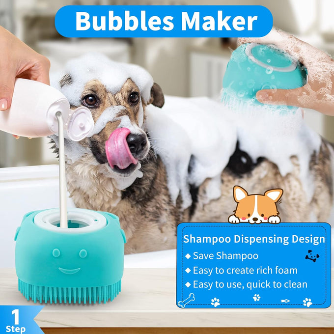 comotech 6pcs dog bath brush and toothbrush set | adjustable handle for short and long haired dogs and cats | blue