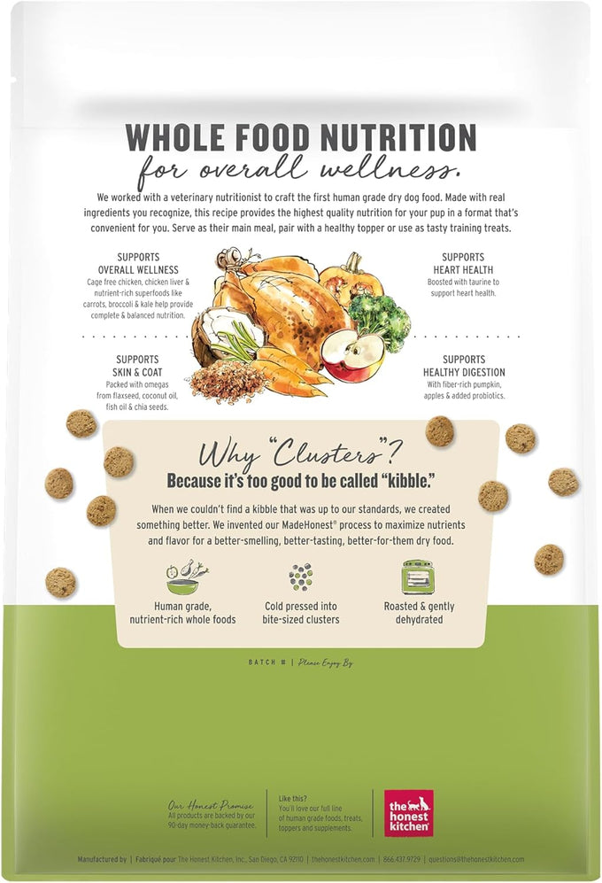 The Honest Kitchen Whole Food Clusters Grain Free Chicken Dry Dog Food, 5 lb Bag, Complete Meal for Puppies and Adult Dogs