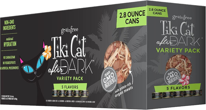 Tiki Cat After Dark Wet Cat Food, Real Chicken, Grain Free, Variety Pack, 2.8 oz. Cans (12 Count)