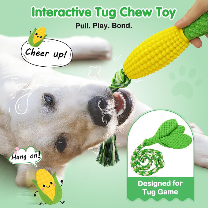 tooptate dog chew toys - squeaky corn dog toys for medium and large dogs - soft durable teething toys