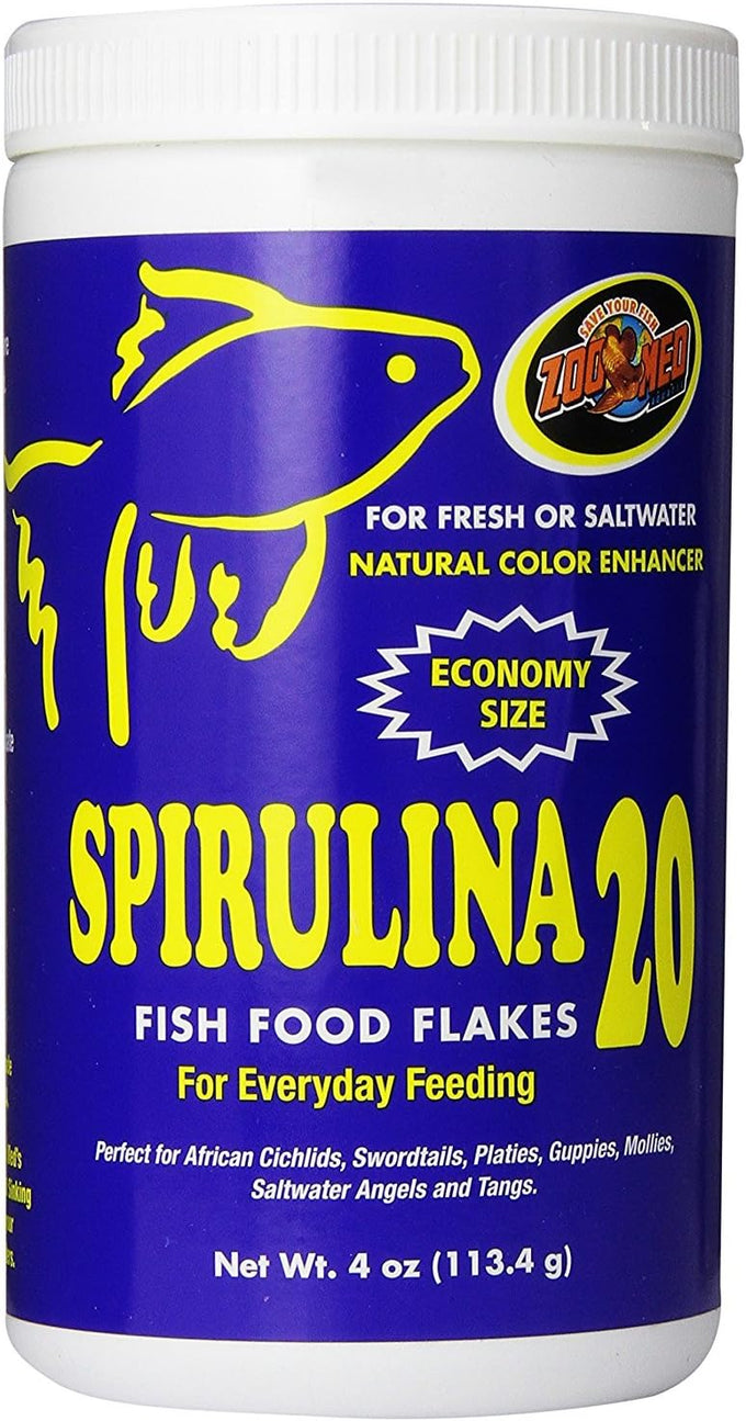 Zoo Med Spirulina 20 Flake Fish Food, 4-Ounce, High-Protein Food for Fresh or Saltwater Fish