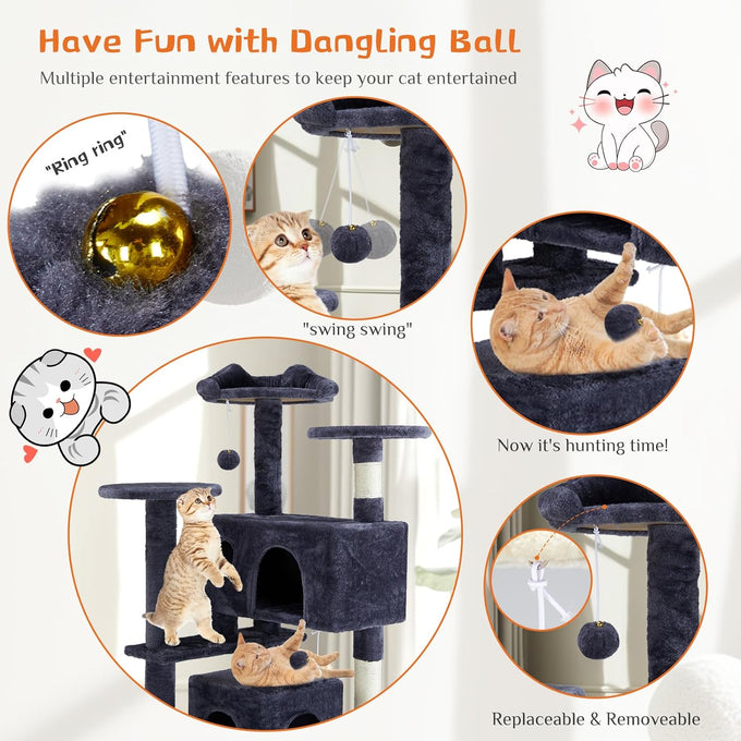 dark grey sweetcrispy 54 inch cat tree tower with scratching post and climbing ladder