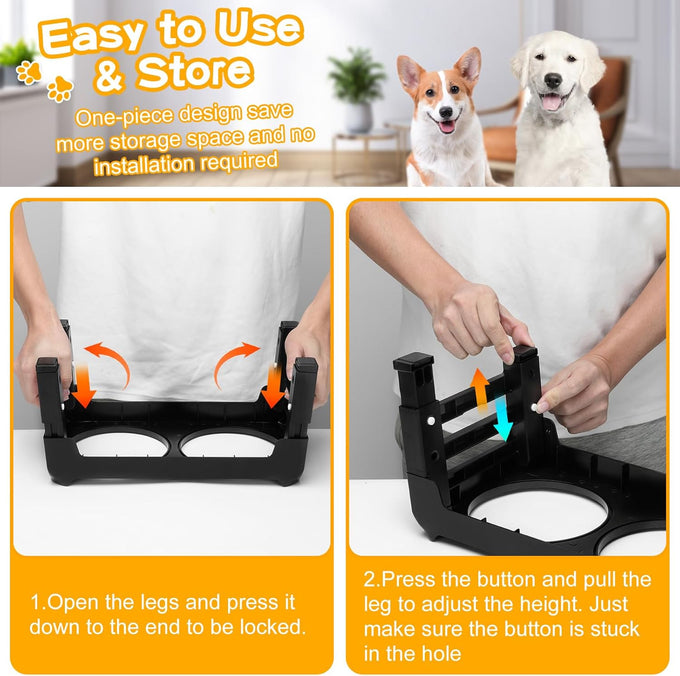 Comeso Elevated Dog Bowls for Small Medium Dogs with 3-Height Adjustable Stand and 2 Stainless Steel Bowls, Black