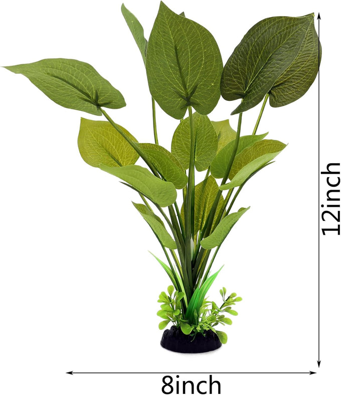 12 inch silk aquarium plants, artificial green decorations for fish tank, aquarium decor 2 pack