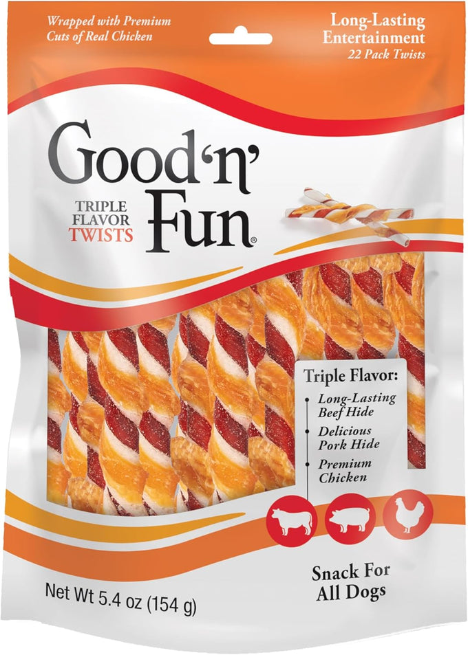 Good 'N' Fun Triple Flavor Real Chicken Jerky Dog Chews, 22-Count
