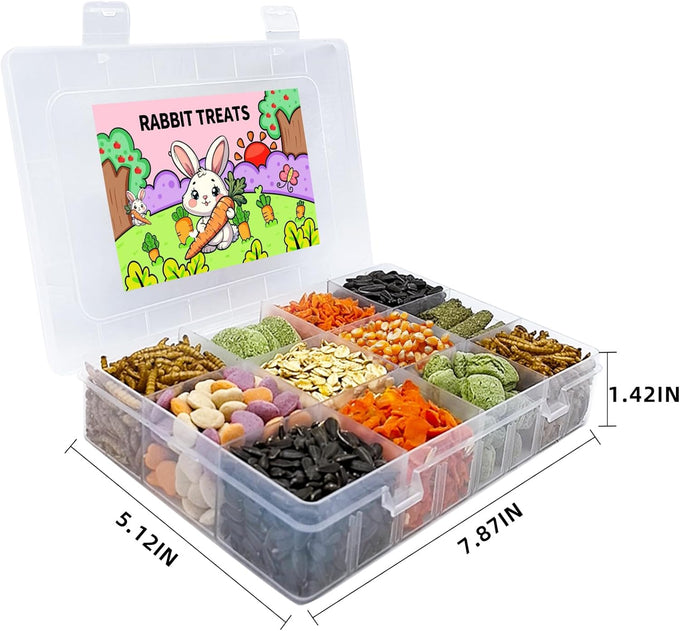 Natural Guinea Pig Chinchilla Hamster Treats Box with 12 Grids, Combination of Grains and Vegetables, Medium Size