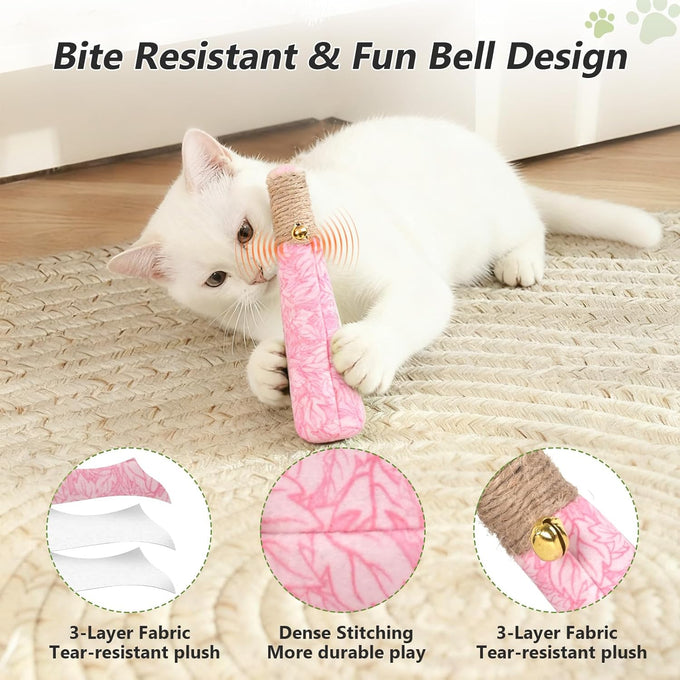 3 pack catnip toys for cats, funny cat toys with organic catnip, dental rope, and fun bell