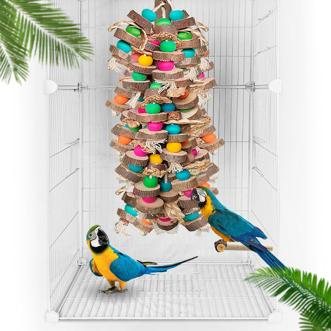 Natural multicolored wooden block parrot toys for large macaws cockatoos African grey and Amazon parrots, 19.7 inch, large size