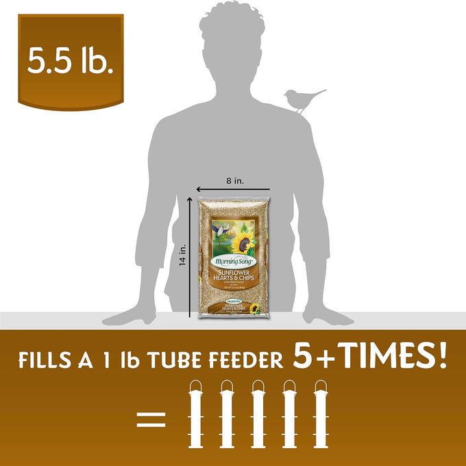 Morning Song 5.5-Pound Bag Sunflower Hearts & Chips Wild Bird Food, No Mess Sunflower Seeds for Birds