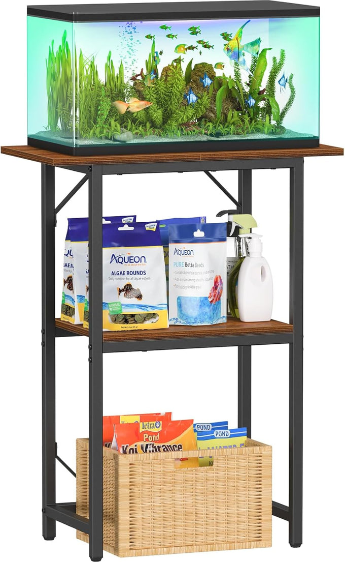 Snughome 2-tier rustic brown aquarium stand, heavy duty storage shelves for 20-gallon fish tank