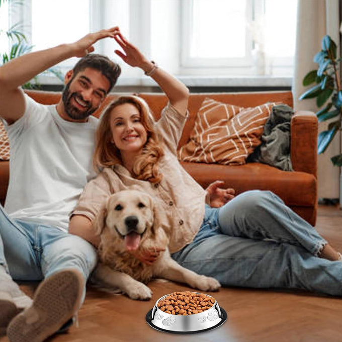 stainless steel dog bowl set with rubber base non-slip pet dishes for small medium animals 7 oz capacity
