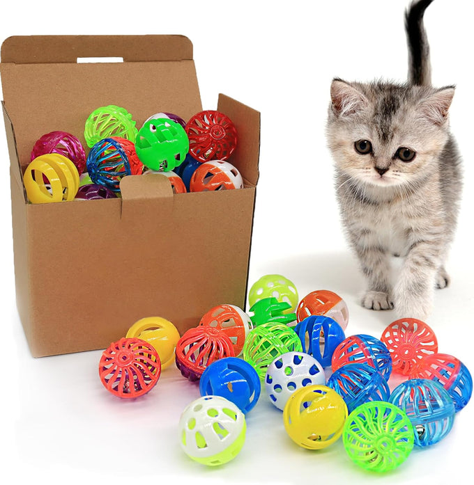 24pc cat jingle balls toys, assorted colors, lightweight, interactive, kitten training and play