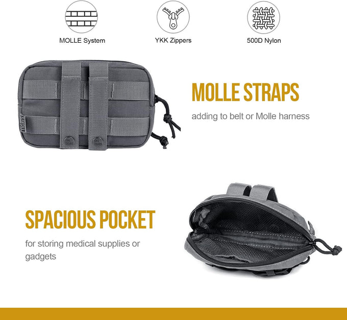 onetigris edc horizontal molle pouch for tool treat med - 500d nylon - tactical black coyote brown