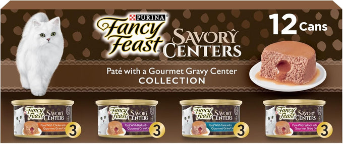 pate variety pack of purina fancy feast savory centers with chicken salmon beef and tuna