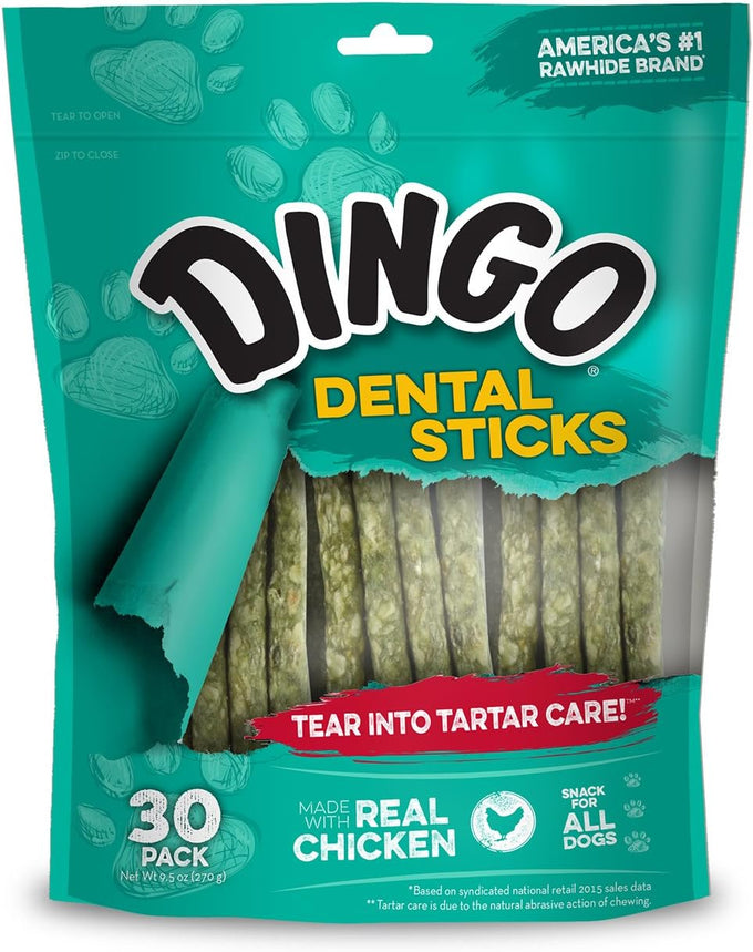 Dingo Twist Sticks Rawhide Chews for Dogs, Made with Real Chicken, 50 Count, Great for All Sizes