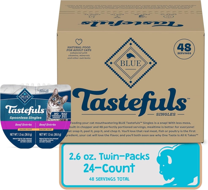 Blue Buffalo Tastefuls Spoonless Singles 2.6-oz Twin-Pack Trays Beef Entrée 24 Count
