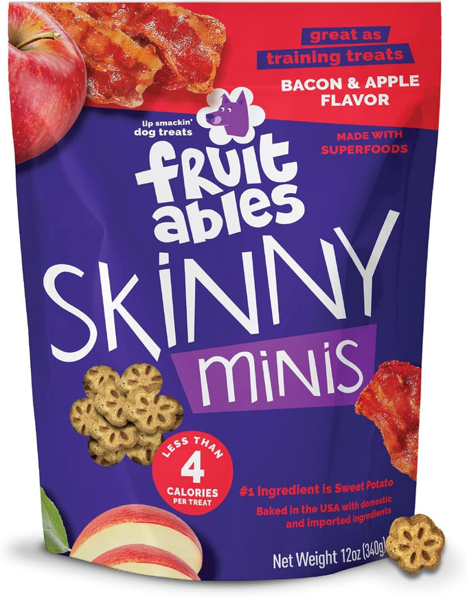 Fruitables Skinny Mini Dog Treats, Low Calorie & Delicious, Sweet Potato, Apple & Bacon Flavor, 12 oz