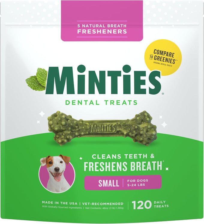 Vet-recommended minties dog dental bone treats, tiny/small dental dog treats for clean teeth and fresh breath, 80 count