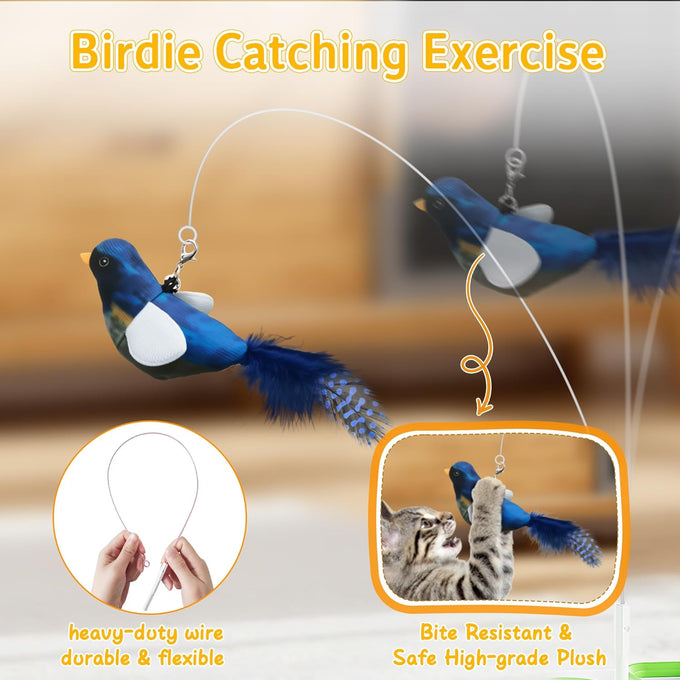 Cheese-Shaped Interactive Cat Toy with USB Rechargeable Electronic Feather Toy for Indoor Cats and Kittens 6-Hole Mole & Rotating Feather