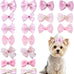 pink dog hair bows set with rubber bands, 10 pairs, 20 pieces, handmade mix style for small, medium, large dogs