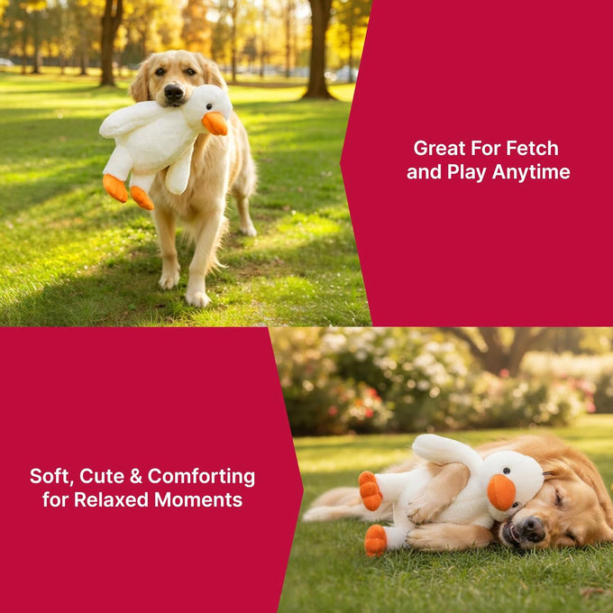 Pet Lou 15 Inch duck plush dog toy, durable super-soft squeaky interactive toy for chewers, heavy duty stuffed