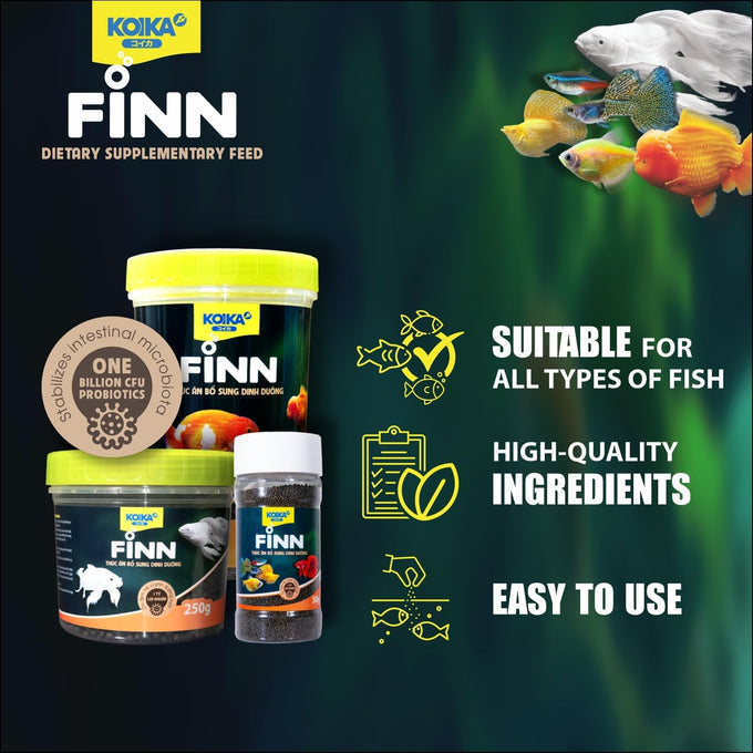 KOIKA FINN Probiotic Fish Food Pellets, 43% protein, Bacillus Probiotics, for ornamental fish, 0.4mm pellets