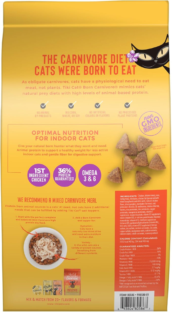 Tiki Cat Born Carnivore high protein indoor chicken and turkey grain-free kibble for cats 3 lb bag