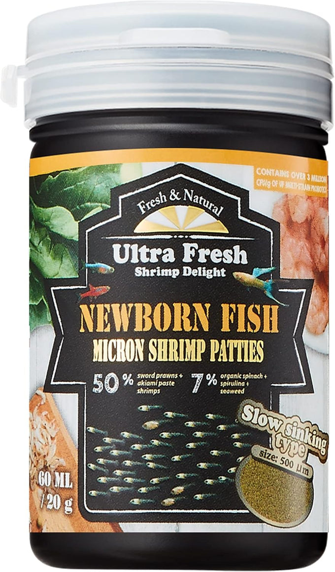 Ultra Fresh Baby Fish Food with 50% Sword Prawn Shrimp, Slow Sinking, Healthy Fry Growth and Cleaner Water