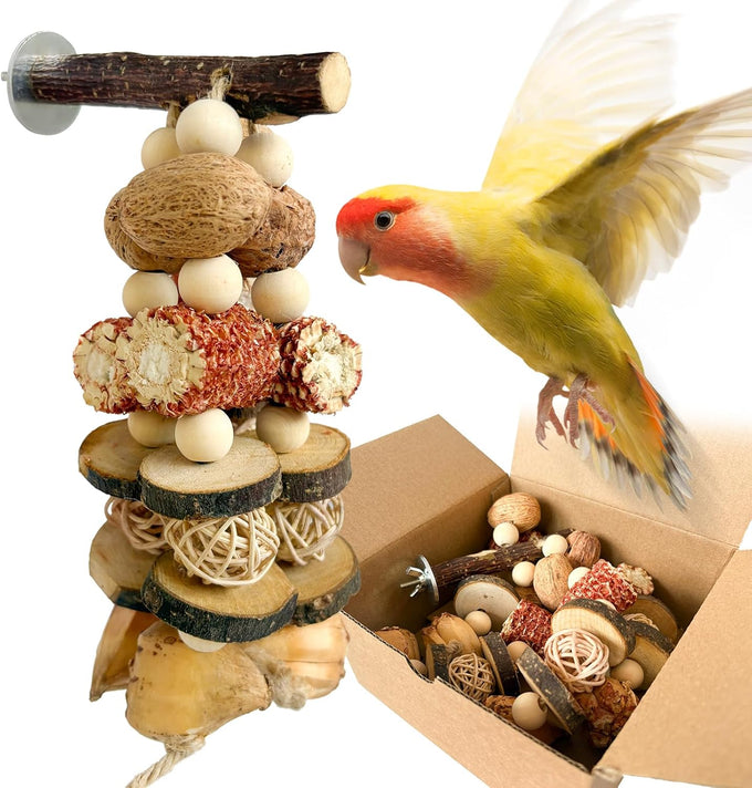 natural apple wood parrot chew toy multi-functional cage hanging foraging toy for small medium birds