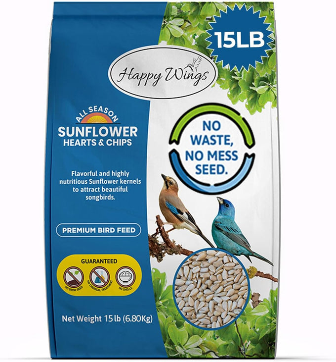 Happy Wings Sunflower Hearts & Chips attract Cardinals and other colorful finches 5 Lb No Mess, No Waste I No Grow Seed