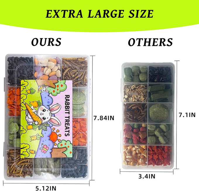 Natural Guinea Pig Chinchilla Hamster Treats Box with 12 Grids, Combination of Grains and Vegetables, Medium Size