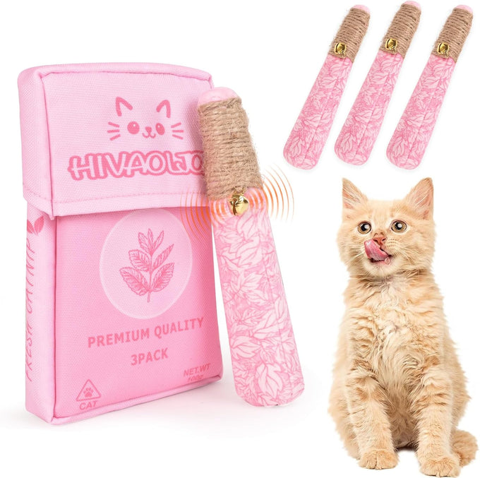 3 pack catnip toys for cats, funny cat toys with organic catnip, dental rope, and fun bell