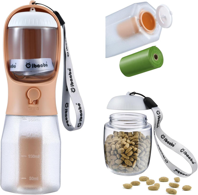 Cibaabo 12oz and 20oz Dog Water Bottle with Food Container & Poop Bag Holder