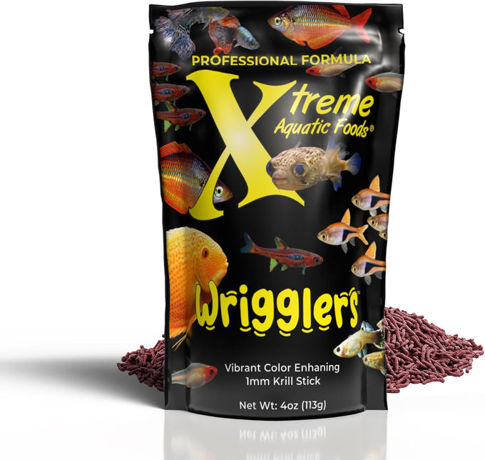 Xtreme wrigglers 4oz usa farm grown krill-based live fish food alternative with vibrant colors and natural protein source