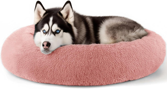 Hoewina 20in light grey donut bed for indoor cats and small dogs, washable, plush, waterproof, anti-slip