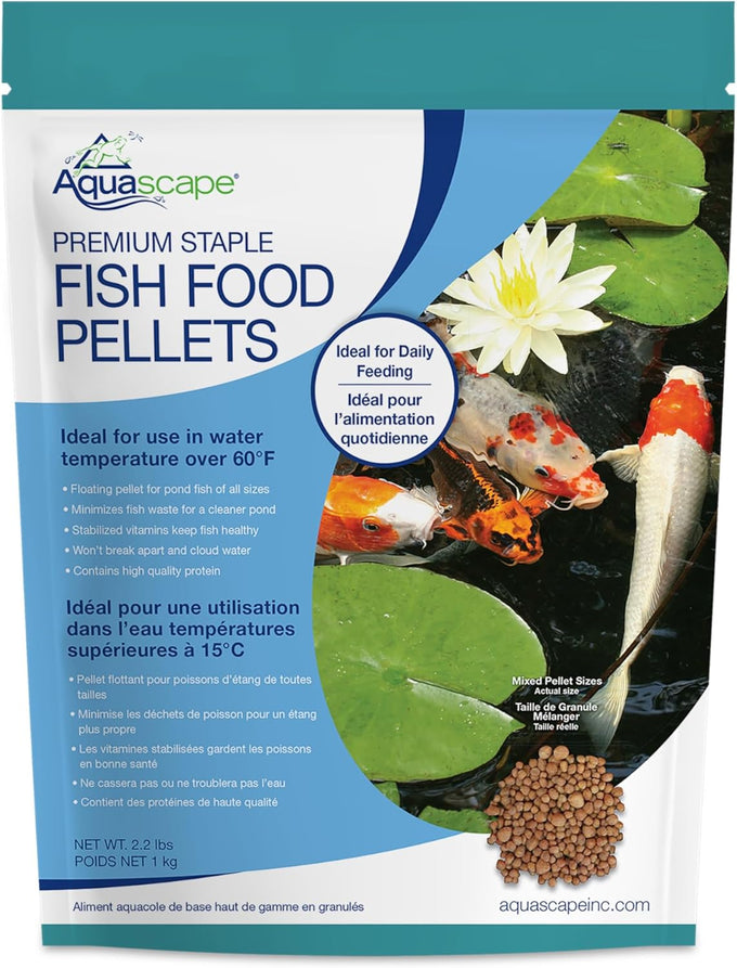 Aquascape premium staple pond and koi fish food for all sizes, 2.2-pound mixed pellet bag