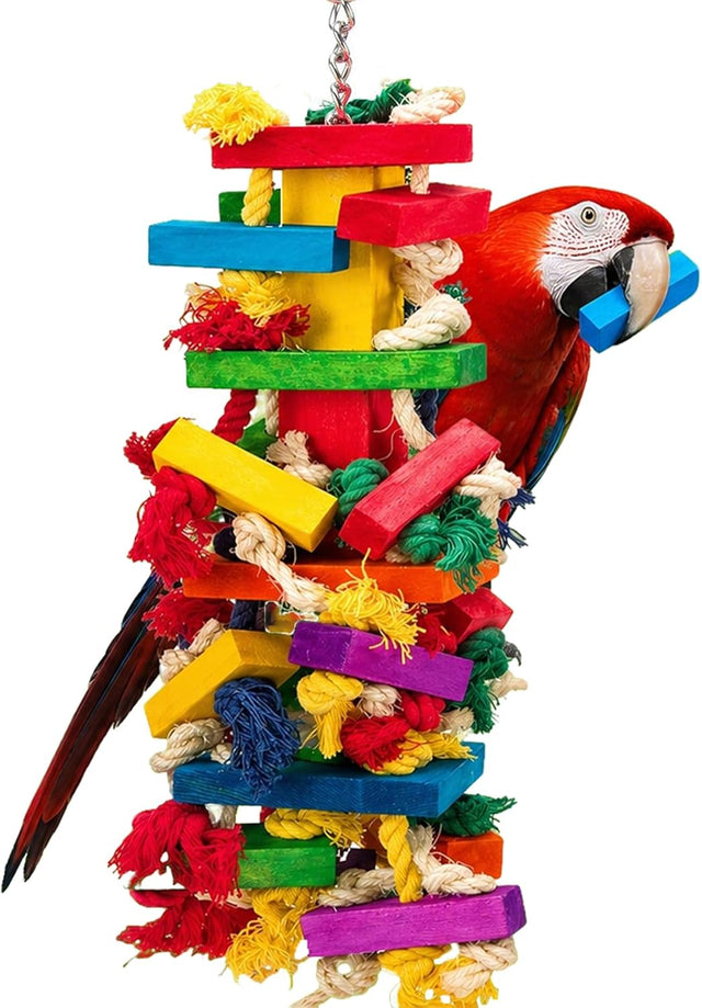 Natural Wood Parrot Toys for Large Birds, 18" Durable Chew Toys for Macaws, African Greys & Amazon Parrots
