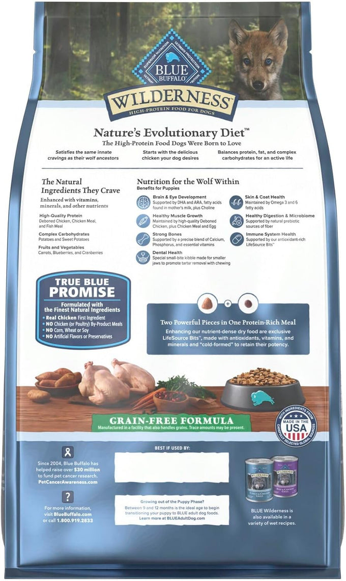 Blue Buffalo Wilderness Puppy High-Protein Grain-Free Dry Dog Food with Real Chicken, 4.5-lb Bag Made in USA