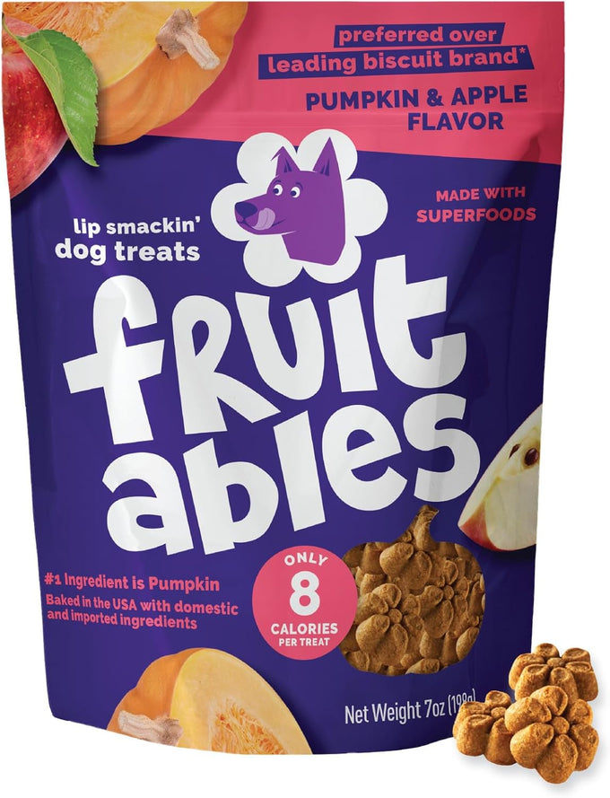 Fruitables Baked Dog Treats - Pumpkin and Apple Flavor, 7oz, Low Calorie, Wheat-Free, Made in the USA