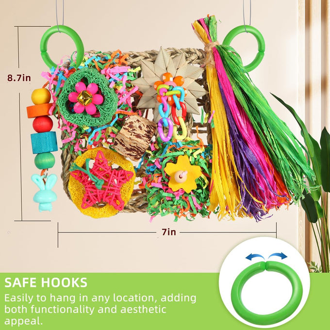YIXUND Foraging Playground Bird Toys for Parakeets, Parrots, and Small to Medium Birds with Eco-Friendly Seagrass and Natural Wood Chew Toys