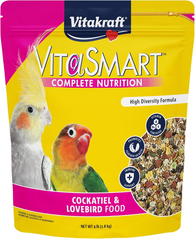 Vitakraft vita smart gourmet cockatiel and lovebird food - 4 pound daily pet bird food with vitamins and minerals