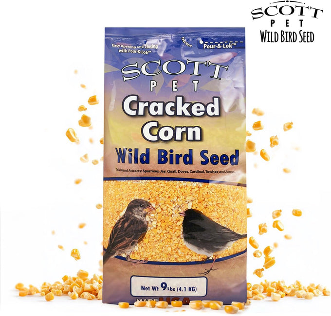Scott Pet Wild Bird Seed Cracked Corn 9 lbs Bag Feed and Attract Outside Birds in Your Backyard