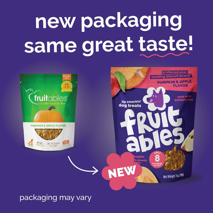 Fruitables Baked Dog Treats - Pumpkin and Apple Flavor, 7oz, Low Calorie, Wheat-Free, Made in the USA