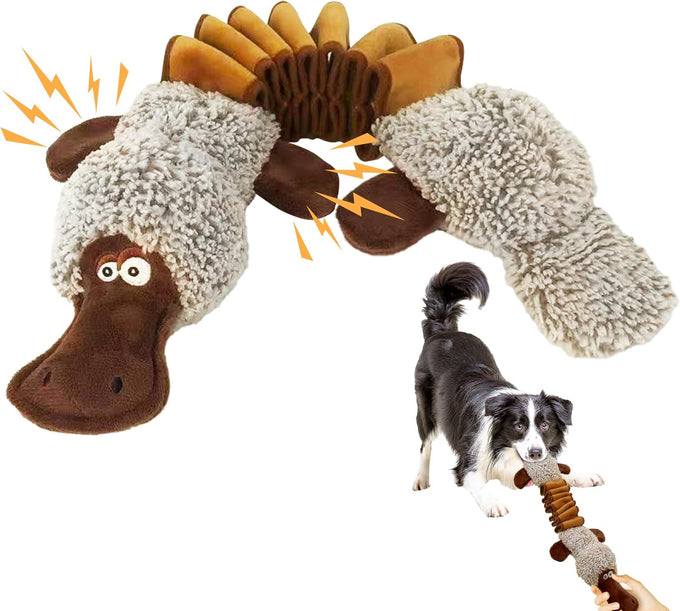Platypus Stuffed Large Dog Toy - Interactive Plush Chew Toy with Crinkle Paper and Squeaker for Small Medium Large Dogs