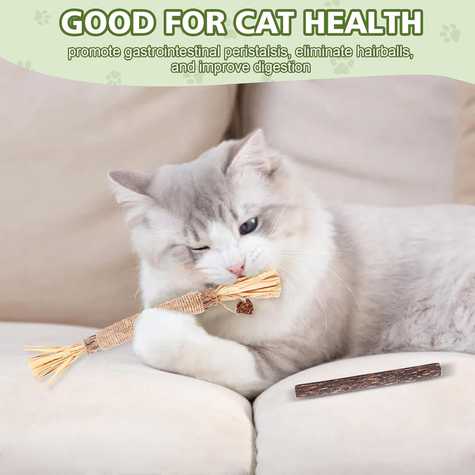 Wouseodo Natural Silvervine Sticks Cat Toy 6 Pack, Dental Care Teeth Cleaning,Matatabi Cat Nip Treat for Indoor Cats& Kittens